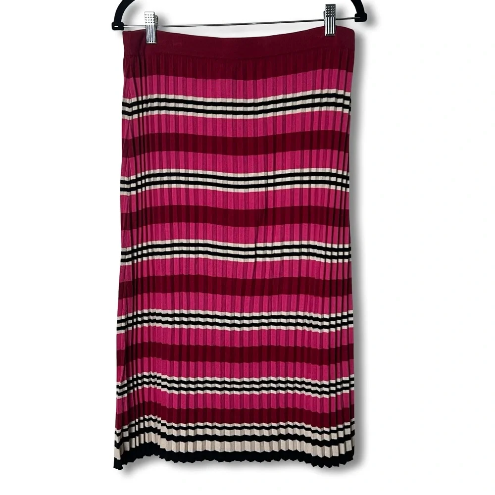 Dolan Left Coast Dora Striped Pleated Ribbed Knit Pull-On Midi Skirt Sz L
